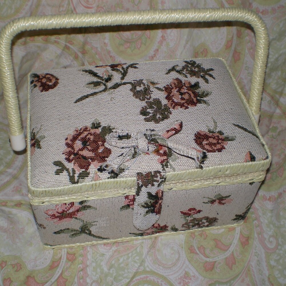 Vintage Floral Needlepoint Design Sewing Box